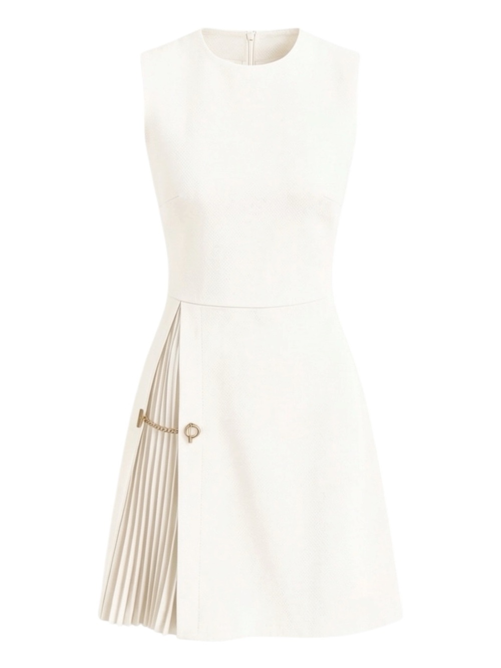 Commense White Pleated Gold Chain Pleated Detail Mini Dress Large NWT